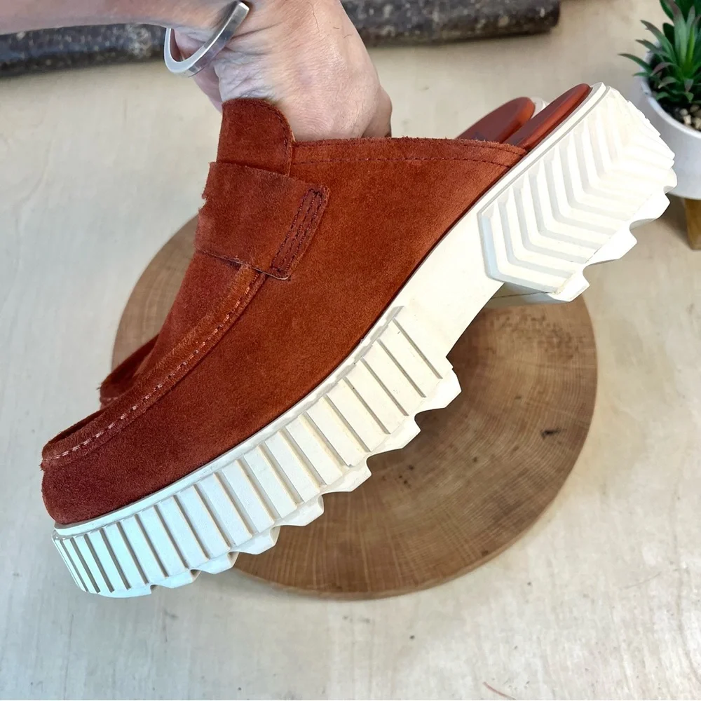 Sorel Suede Penny Mule in Burnt Orange and Cream Platform - Picture 13 of 16